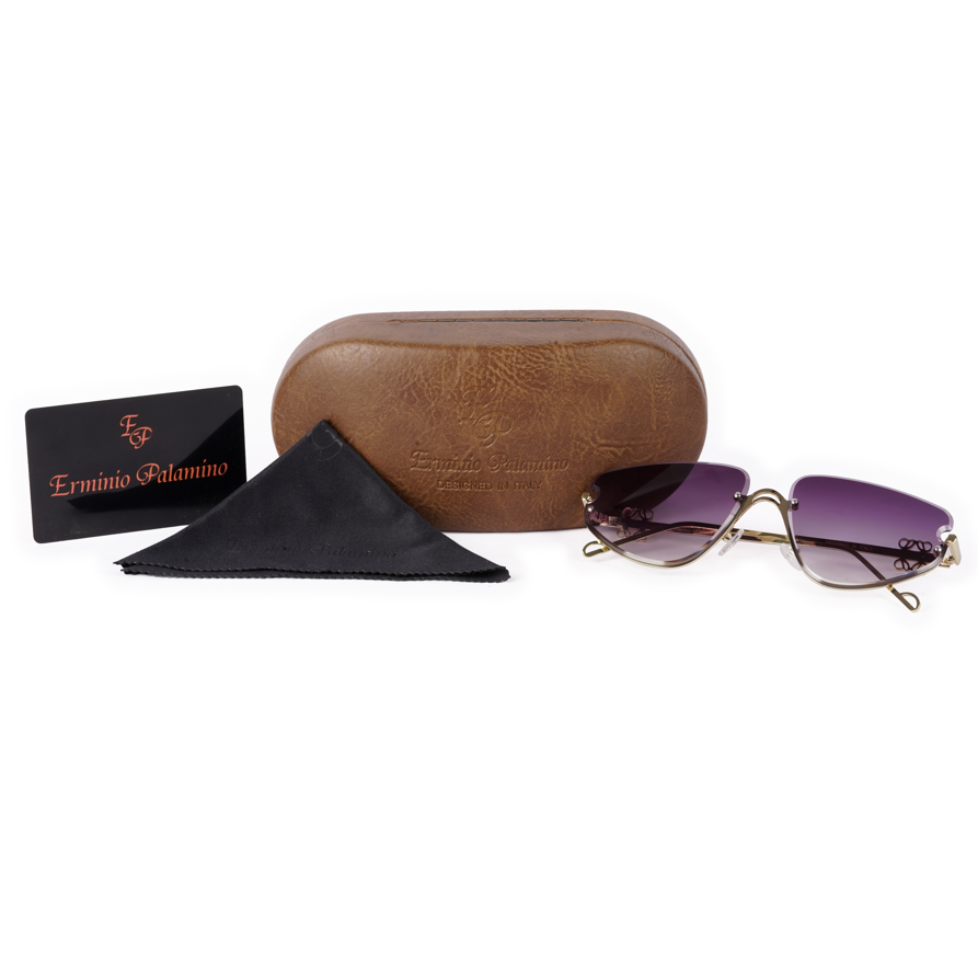 Erminio Palamino "Elite Designer Rimless Sunglasses for Women, Gold Frame with Lenses, Italian Design