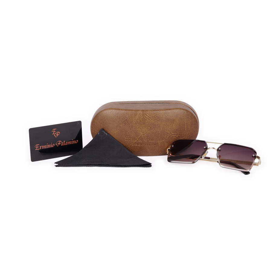 Erminio Palamino "Elite Square Oversized Sunglasses, Black Metal Frame, Tinted Lenses, Rimless Design, Unisex