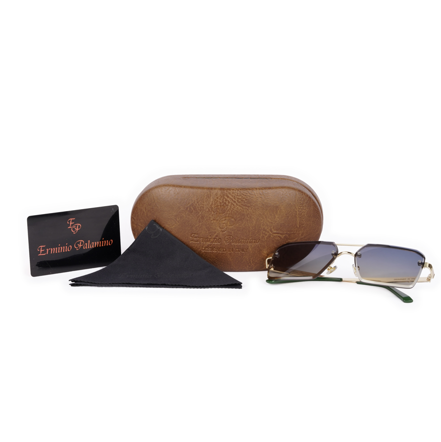 Erminio Palamino "Elite Square Oversized Sunglasses, Black Metal Frame, Tinted Lenses, Rimless Design, Unisex