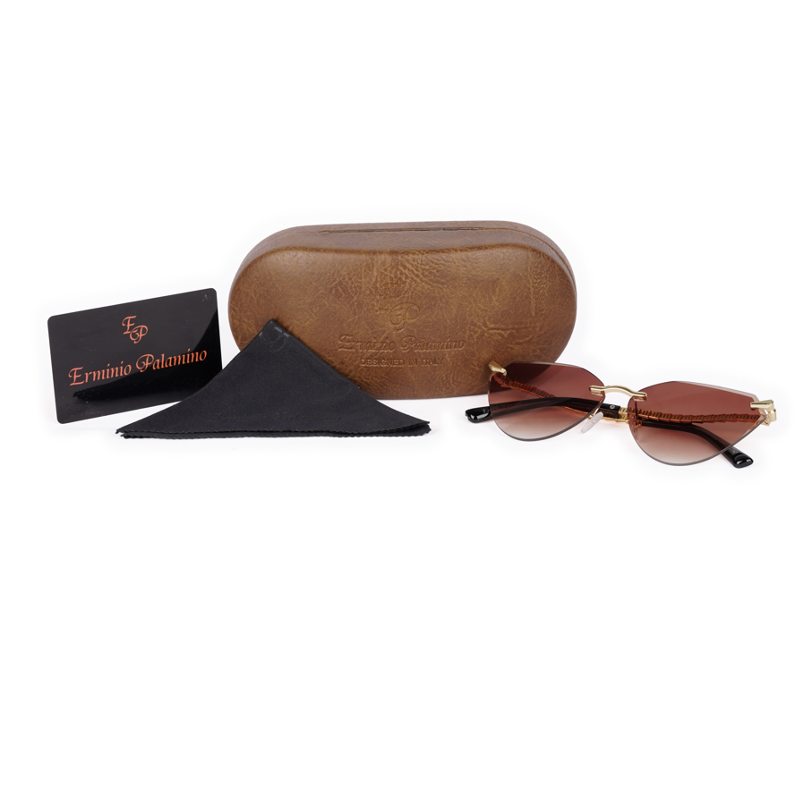 Erminio Palamino "Elite Designer Sunglasses for Women, Rimless Tinted Lenses, Gold Metal Temple Arms