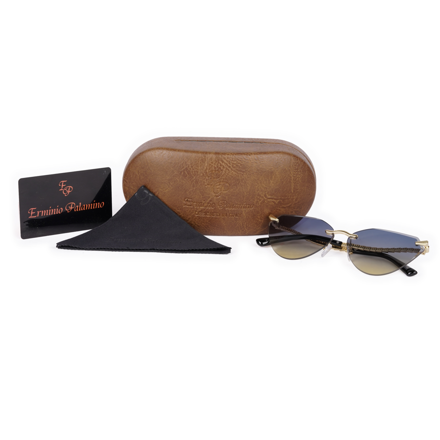 Erminio Palamino "Elite Designer Sunglasses for Women, Rimless Tinted Lenses, Gold Metal Temple Arms