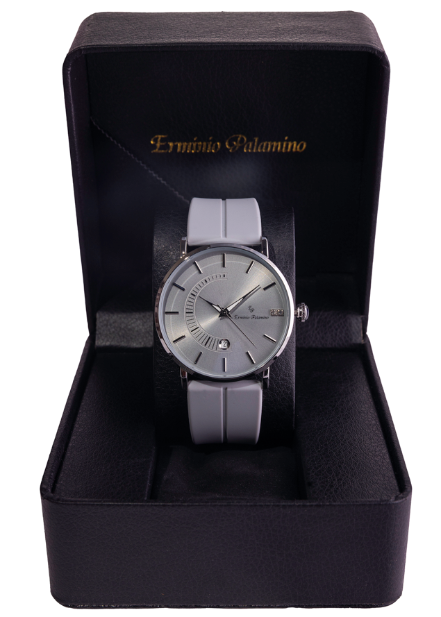 Erminio Palamino Sleek Dial Analog Men's Watch – Gold/Silver-Tone Case, Date Display, Adjustable Silicone Strap, Water Resistant