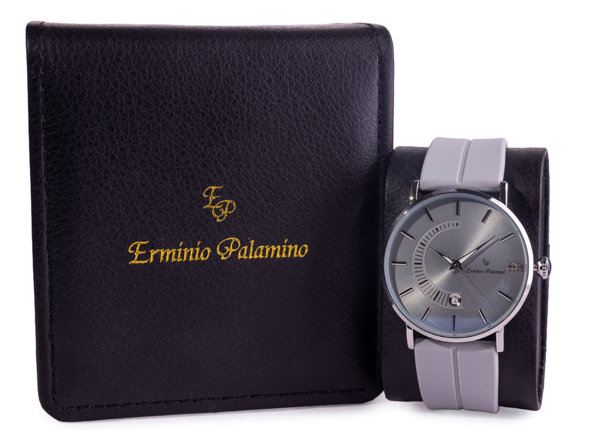 Erminio Palamino Sleek Dial Analog Men's Watch – Gold/Silver-Tone Case, Date Display, Adjustable Silicone Strap, Water Resistant