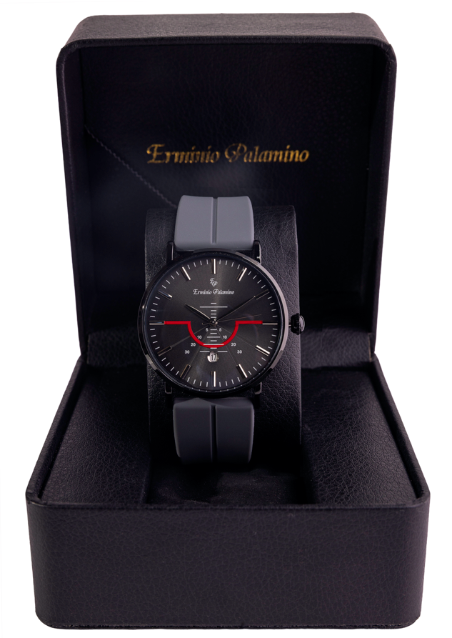 Erminio Palamino Men's Sleek Analog Watch, Modern Dial with Red Accent, Silicone Magnetic Band, Date Display, Water Resistant
