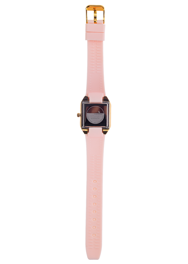Erminio Palamino Ladies Elegant Square Quartz Watch, Slicone Band, Gold-Tone Case, Crystal Accents, Water Resistant