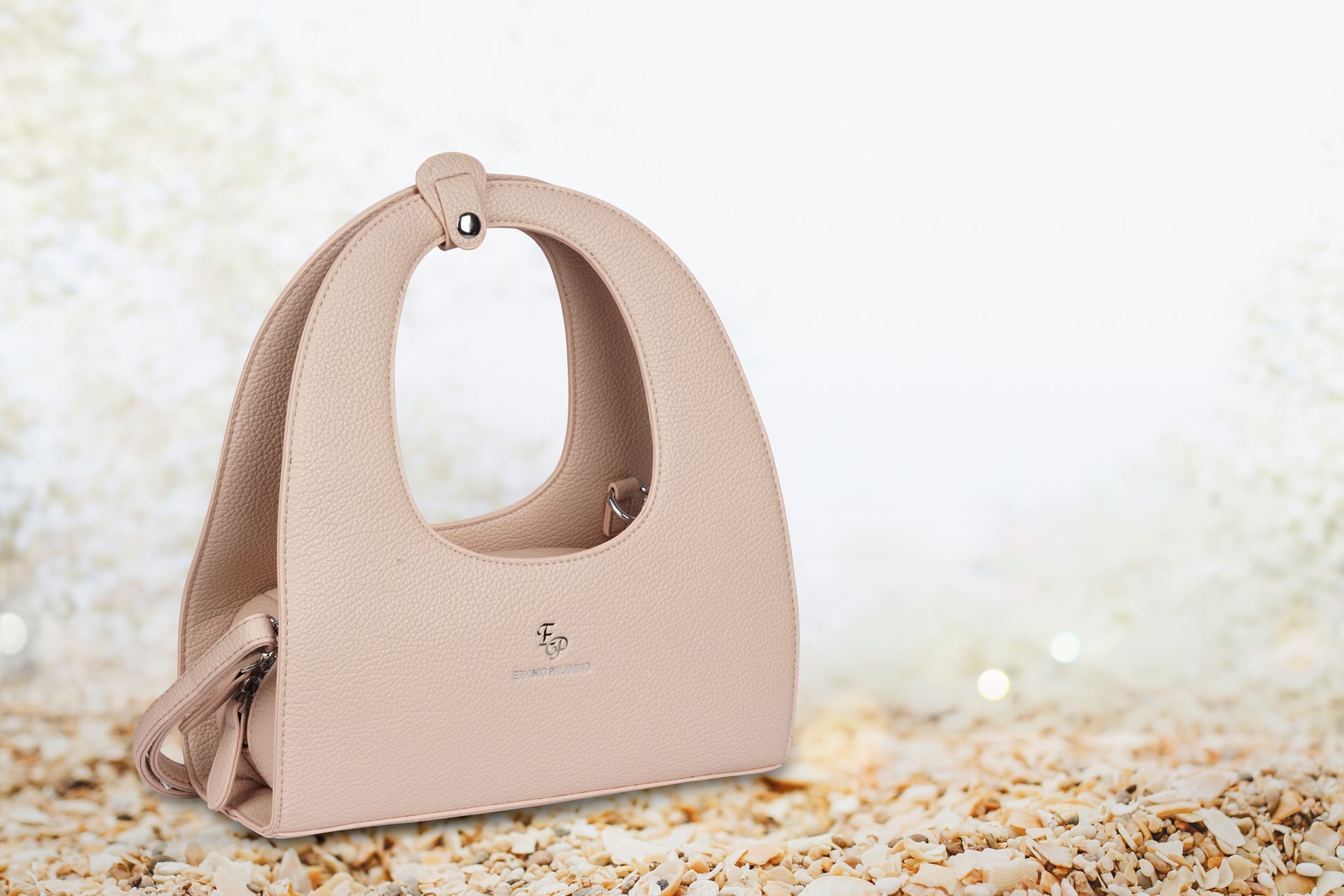 Erminio Palamino Luxury Luna Arc Top Handle Bag – Textured Vegan Leather, Top Handle Design with Zip Closure